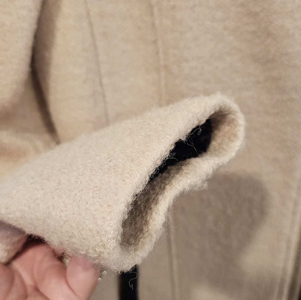 Karl Lagerfeld Womens Cream Wool Blend Coat With Leather Trim - Size M - Picture 7 of 13